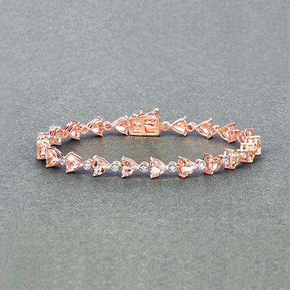 7.56 Carat Genuine Morganite and White Diamond 14K Rose Gold Bracelet