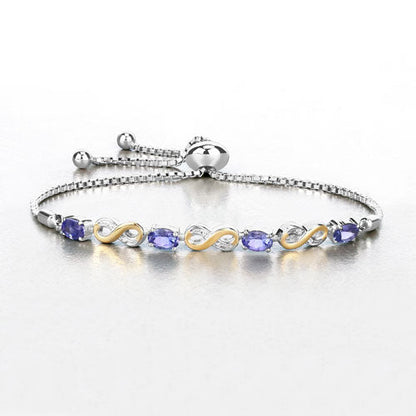 1.79 Carat Genuine Tanzanite and White Topaz .925 Sterling Silver Bracelet