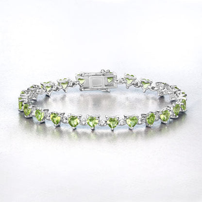 10.24 Carat Genuine Peridot and White Diamond .925 Sterling Silver Bracelet