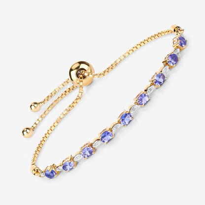 1.56 Carat Genuine Tanzanite and White Diamond .925 Sterling Silver Bracelet