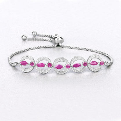 1.65 Carat Genuine Ruby and White Diamond .925 Sterling Silver Bracelet