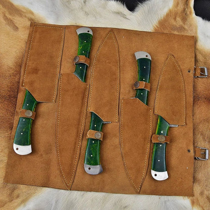 Custom Handmade Damascus Knife Set Kitchen - 5 Pieces