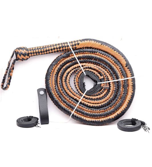 Tan & Black Bull Whip – Traditional 16-Plait Design