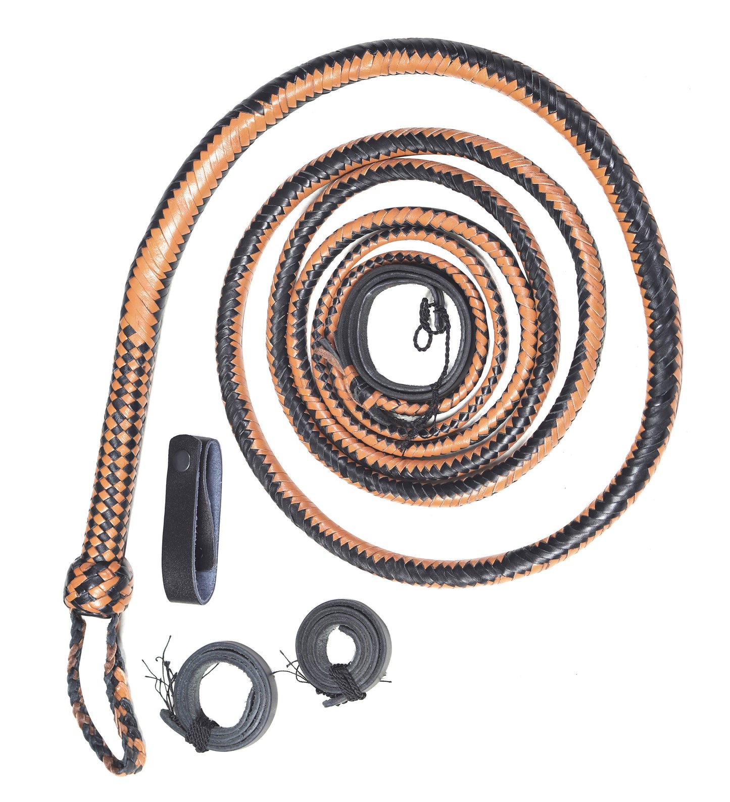 Tan & Black Bull Whip – Traditional 16-Plait Design