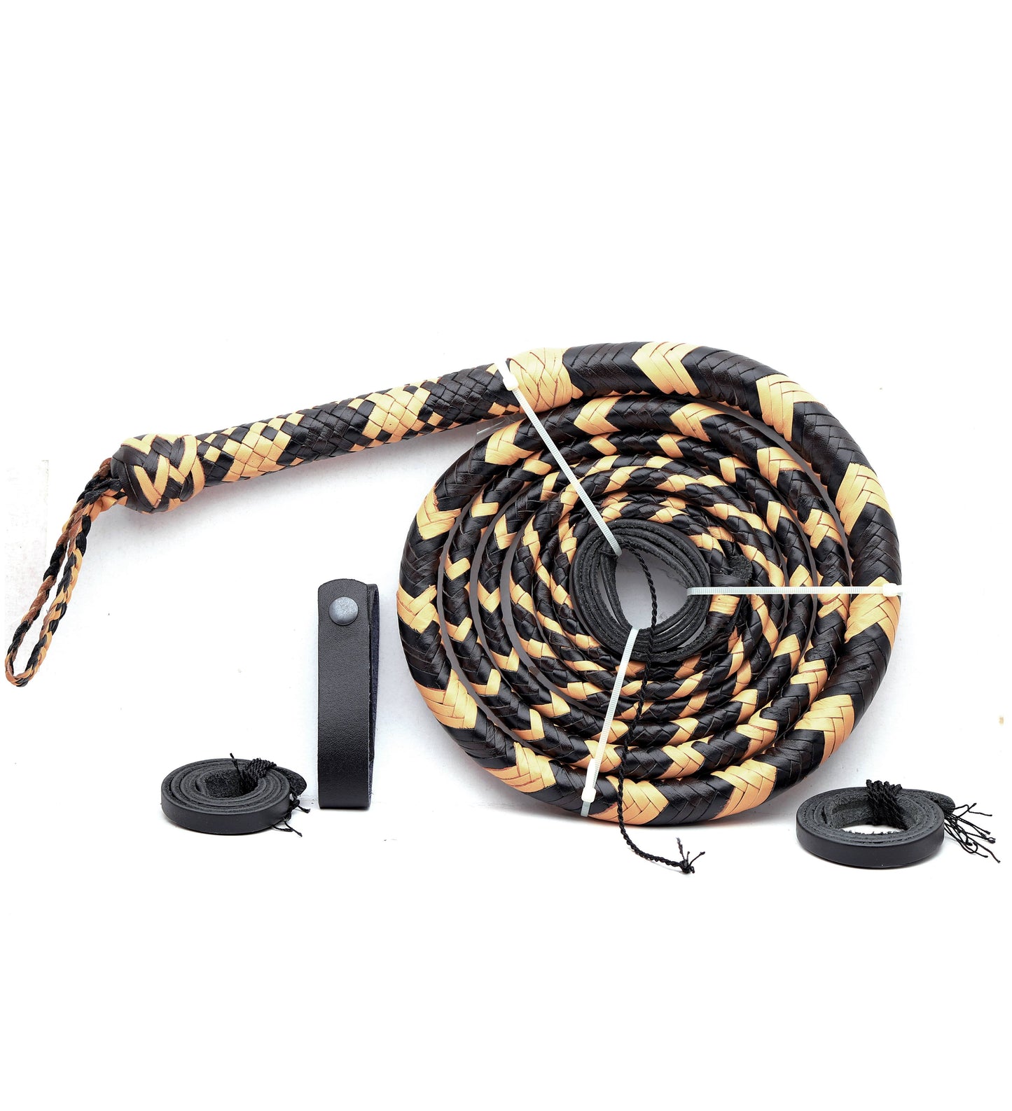 Yellow & Black Leather Bull Whip – Handmade Craftsmanship
