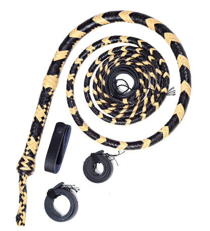 Yellow & Black Leather Bull Whip – Handmade Craftsmanship