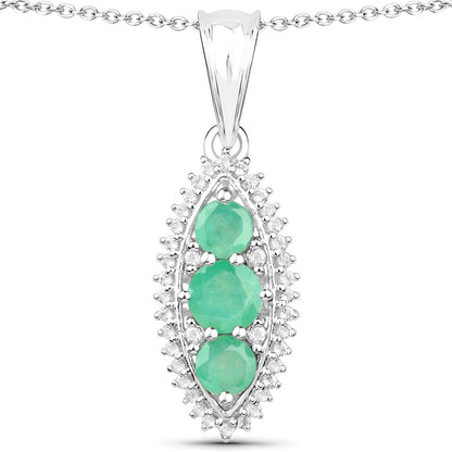 3.52 Carat Genuine Zambian Emerald and White Topaz .925 Sterling Silver 3 Piece Jewelry Set (Ring, Earrings, and Pendant w/ Chain)