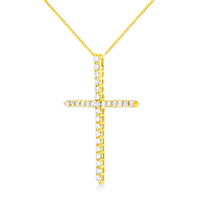 10K Yellow Gold 3.00 cttw Round-Cut Diamond Cross 18" Pendant Necklace (J-K Color, I1-I2 Clarity)
