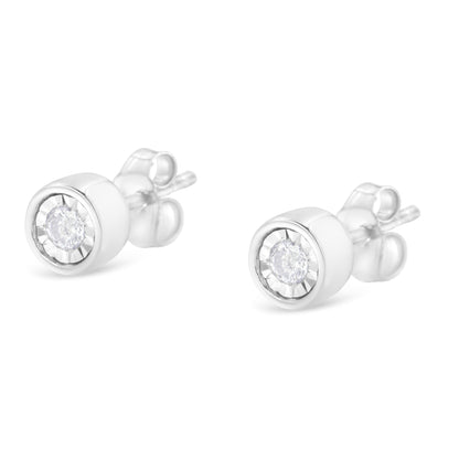 .925 Sterling Silver 1/5 Cttw Round Brilliant-Cut Near Colorless Diamond Miracle-Set Bezel Barrel Style Stud Earrings (I-J Color, I2-I3 Clarity)