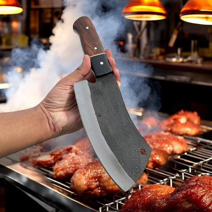 Custom Handmade Meat Cutter Knife – 11" High-Carbon Steel Blade with Rosewood & Buffalo Horn Handle