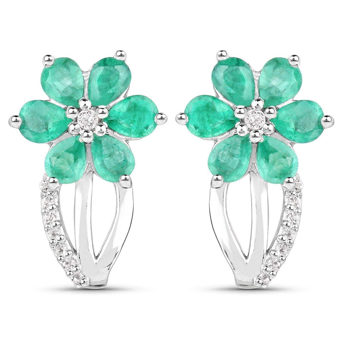 3.61 Carat Genuine Emerald and White Topaz .925 Sterling Silver Set (Ring, Earrings, and Pendant )
