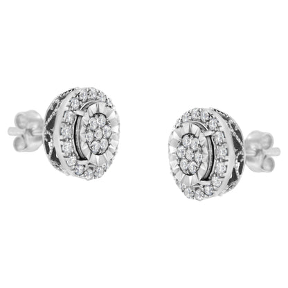 Sterling Silver Diamond Cluster Earrings (1 cttw, I-J Color, I2-I3 Clarity)