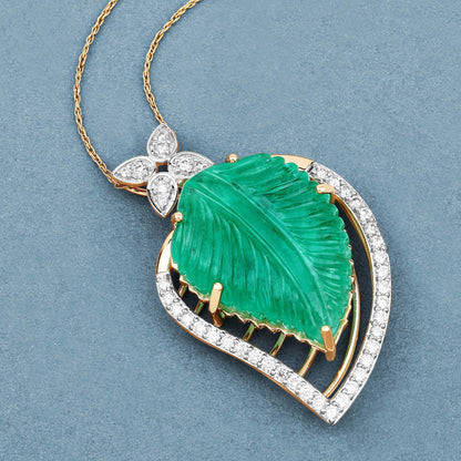 29.67 Carat Genuine Colombian Emerald and White Diamond 14K Yellow Gold Pendant