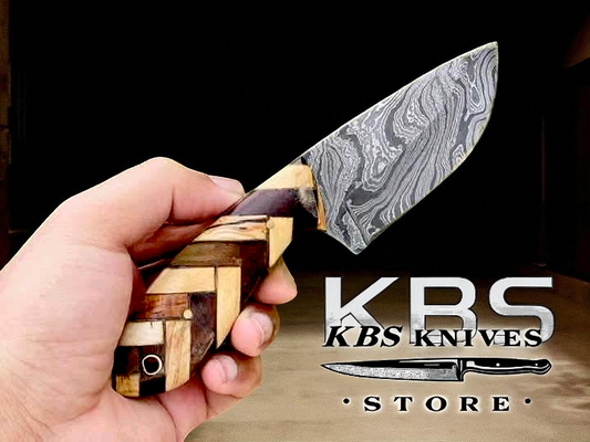 Best Damascus Skinning Knife for Deer – 8" Rosewood