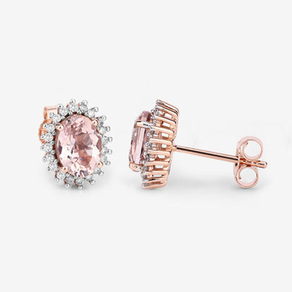 1.61 Carat Genuine Morganite and White Diamond 14K Rose Gold Earrings