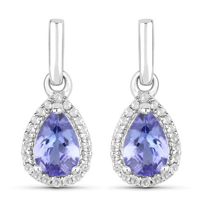 0.85 Carat Genuine Tanzanite and White Topaz .925 Sterling Silver Earrings