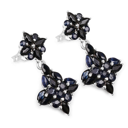 3.33 Carat Genuine Blue Sapphire .925 Sterling Silver Earrings