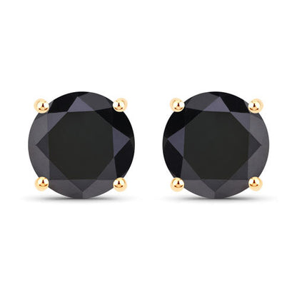 4.91 Carat Genuine Black Diamond 14K Yellow Gold Earrings