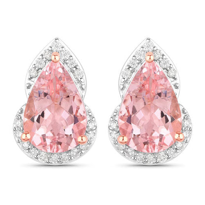 2.37 Carat Genuine Morganite and White Diamond 14K Rose Gold Earrings