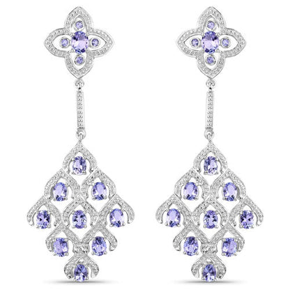 3.90 Carat Genuine Tanzanite and White Topaz .925 Sterling Silver Earrings