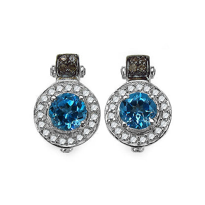 1.20 Carat Genuine Swiss Blue Topaz and 0.30 ct.t.w Genuine Diamond Accents Sterling Silver Earrings