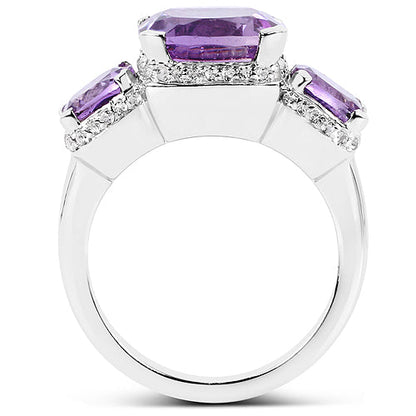 5.85 Carat Genuine Pink Amethyst and White Topaz .925 Sterling Silver Ring