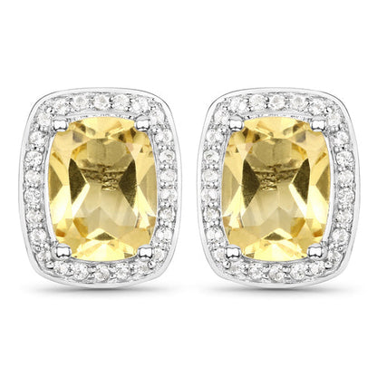 2.81 Carat Genuine Citrine and White Topaz .925 Sterling Silver Earrings