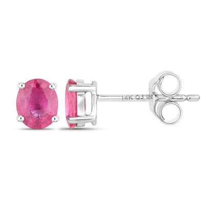 0.60 Carat Genuine Ruby 14K White Gold Earrings
