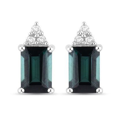 1.25 Carat Genuine Green Tourmaline and White Diamond 14K White Gold Earrings