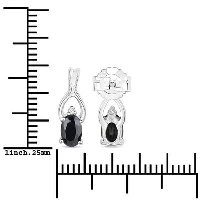 14K White Gold Plated 1.11 Carat Genuine Black Sapphire and White Diamond .925 Sterling Silver Earrings