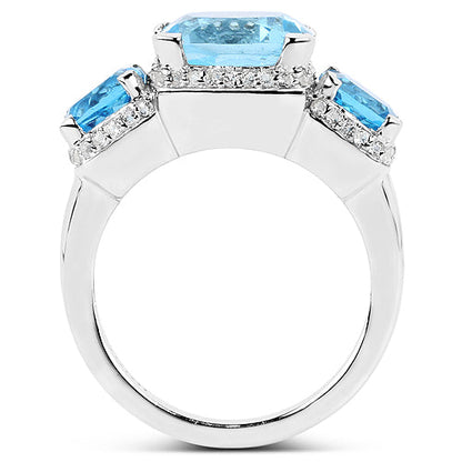 4.40 Carat Blue Topaz Ring with 2.70 Carat Multi-Gems in Sterling Silver