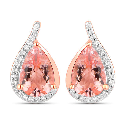 2.43 Carat Genuine Morganite and White Diamond 14K Rose Gold Earrings
