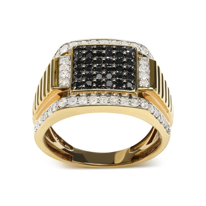 Men's 14K Yellow Gold Plated .925 Sterling Silver 1 1/2 Cttw White and Black Treated Diamond Cluster Ring (Black / I-J Color, I2-I3 Clarity) - Size 10