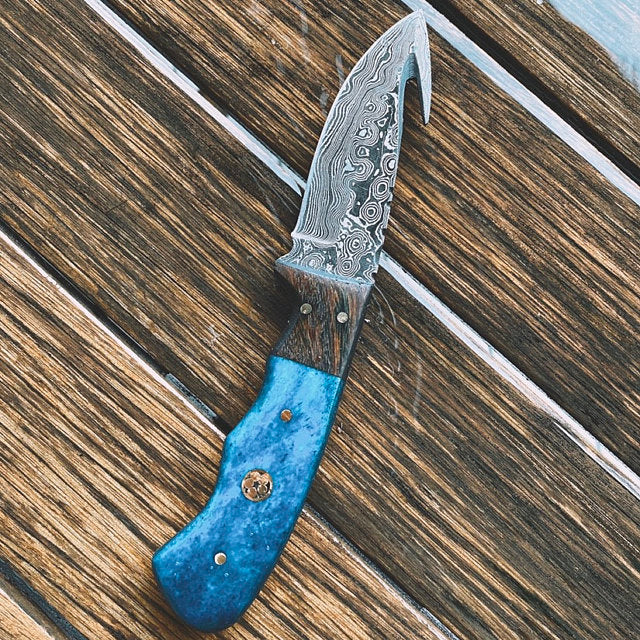 Blue Dyed Bone Gut-hook Knife TD-176 Blue