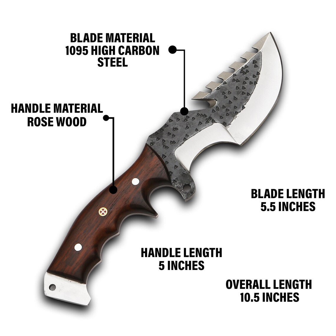 Trackers Knife – Custom Handmade Damascus Blade with Horn Handle