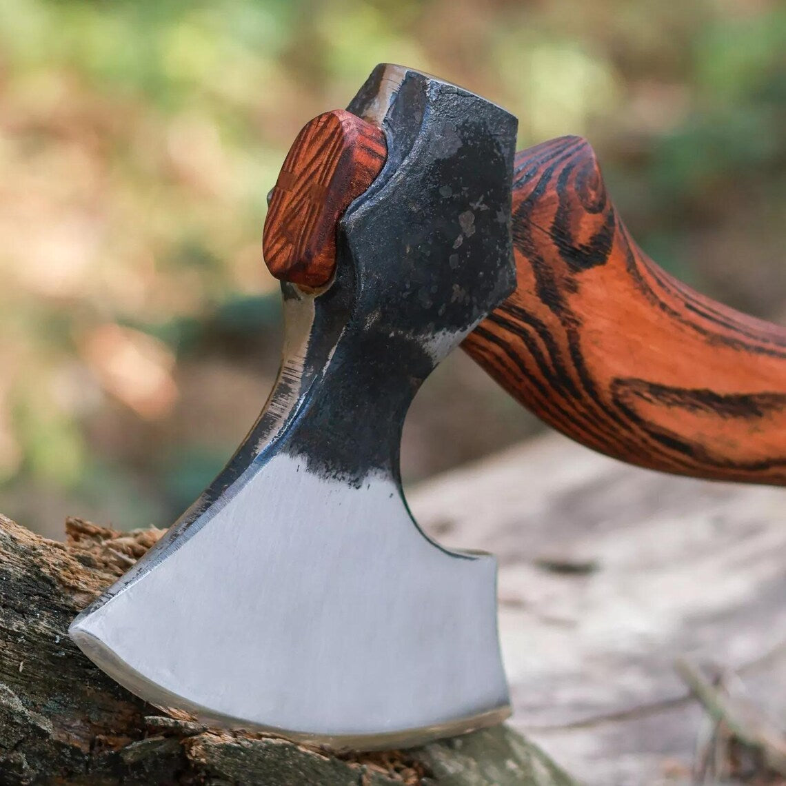 1095 Steel Blade Custom Handcrafted Tomahawk | Rosewood Handle with Leather Wrap & Sheath |  | Durable Axe for Outdoor Adventures by KBS Knives