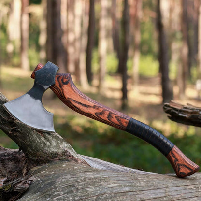 1095 Steel Blade Custom Handcrafted Tomahawk | Rosewood Handle with Leather Wrap & Sheath |  | Durable Axe for Outdoor Adventures by KBS Knives