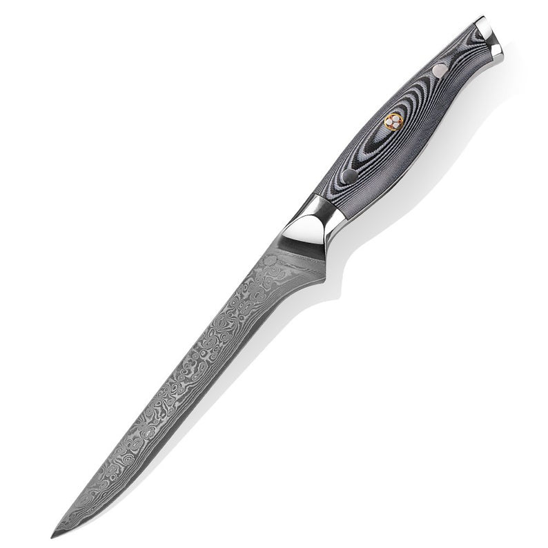 Handmade Damascus Steel Fishing Fillet Knife with G10 Micarta Handle - 13 Inch Overall Length