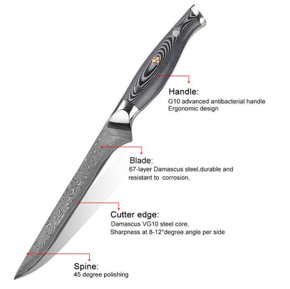 Handmade Damascus Steel Fishing Fillet Knife with G10 Micarta Handle - 13 Inch Overall Length