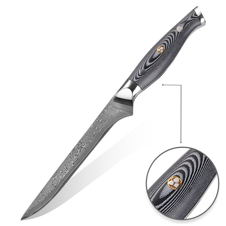 Handmade Damascus Steel Fishing Fillet Knife with G10 Micarta Handle - 13 Inch Overall Length