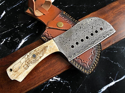 Custom Handmade Damascus Steel Cleaver Knife