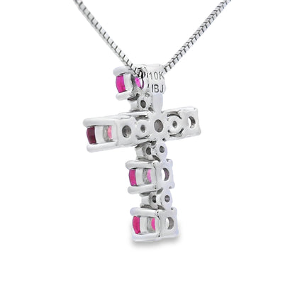 Ruby Diamond Cross Religious Pendant 10KT White Gold