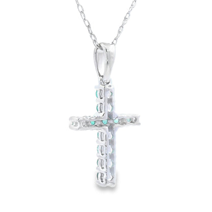 .20ct Emerald Cross Religious Pendant 14KT White Gold