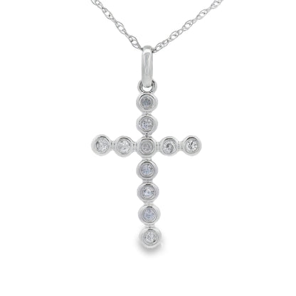 .09ct Diamond Cross Religious Pendant 14KT White Gold