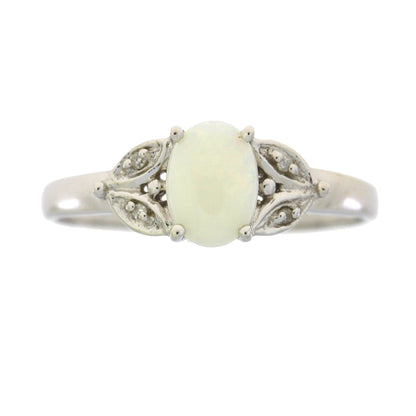 .01ct Opal Diamond Ring 10KT White Gold