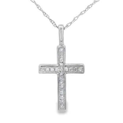 .08ct Diamond Cross Religious Pendant 14KT White Gold