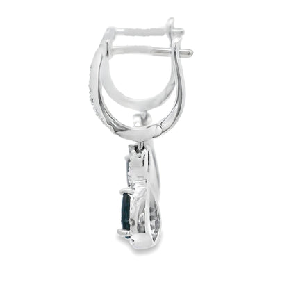 .80ct Sapphire Diamond Dangle Earrings 10KT White Gold