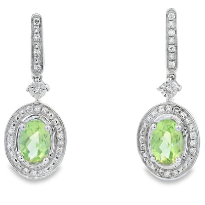 1.23ct Peridot Diamond Dangle Earrings 10KT White Gold