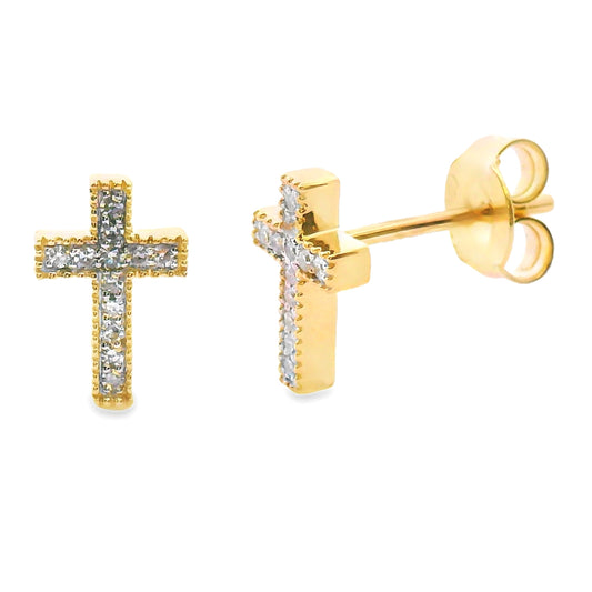 Natural .09ct Diamond Cross Earrings 10KT Yellow Gold