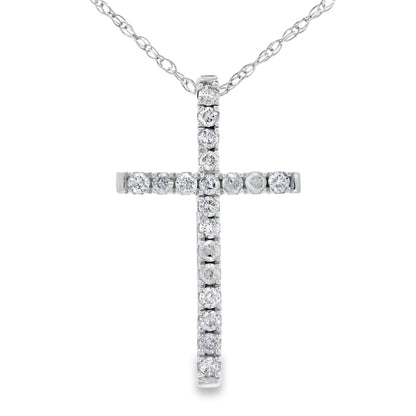 .13ct Diamond Cross Religious Pendant 14KT White Gold